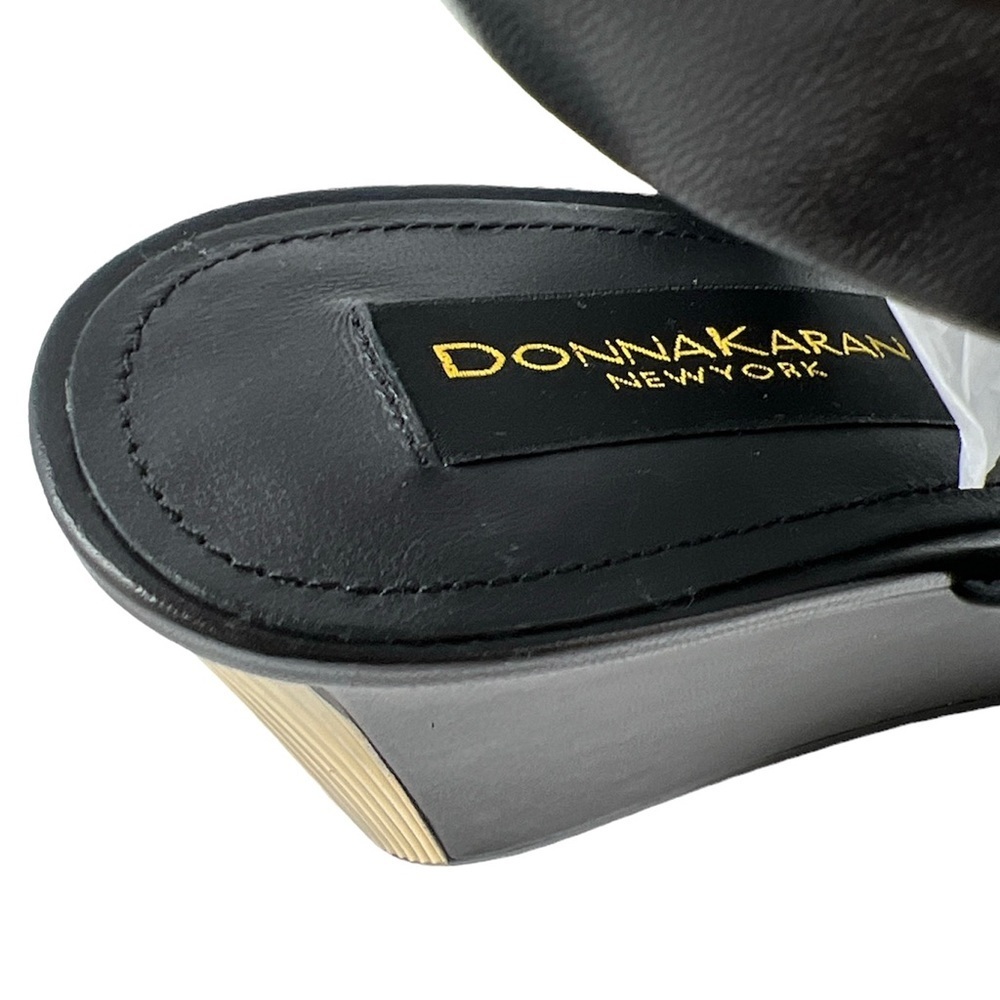 Donna Karan New York Black Leather Wedge Sandals NIB Gold Accent Size 8 - Picture 8 of 10